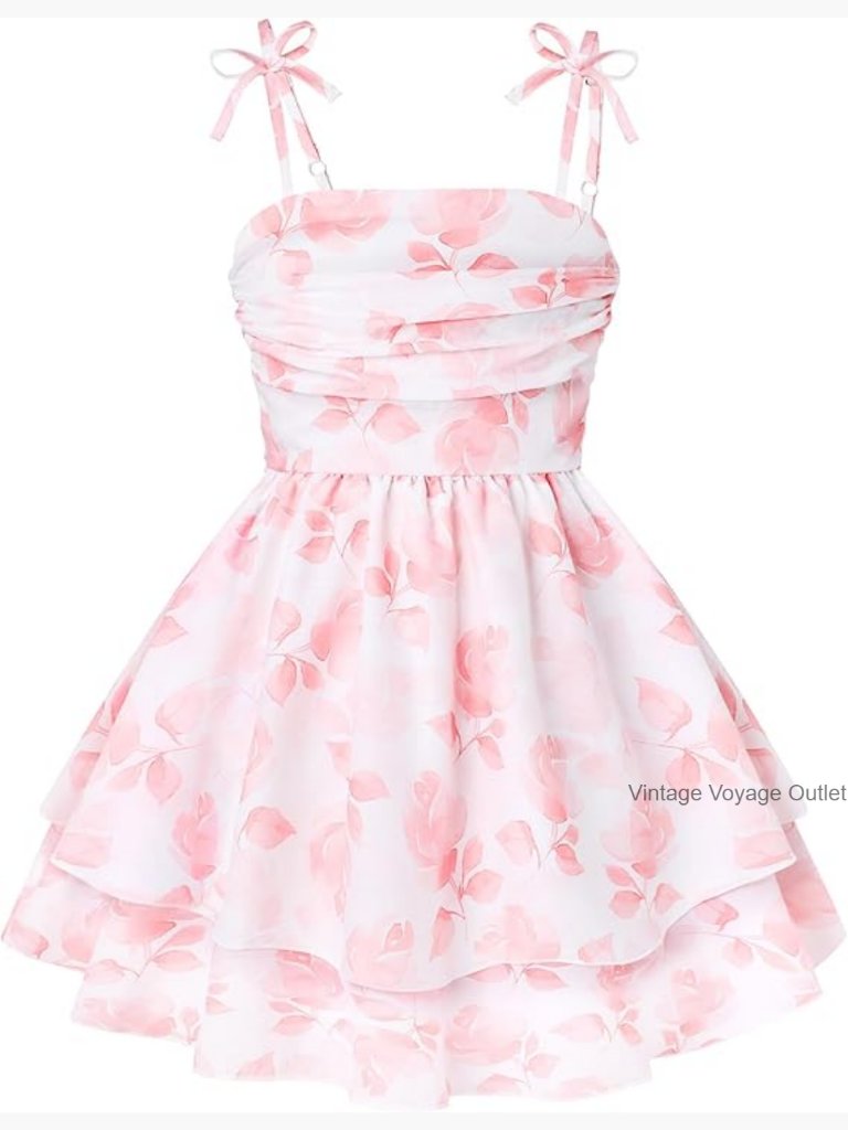 Girls Spaghetti Strap Flowy Tiered Smocked Back Dress